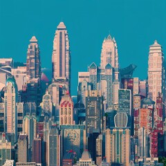 Beautiful architecture building exterior cityscape of hong kong city skyline with blue sky background