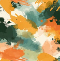 Abstract art painting with vibrant orange and teal brush splatters, evoking creativity and emotion