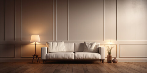 Grey Sofa Classically Designed Interior With A Blank Wall And Brown Against Backdrop, Zoom background couch minimal frame furniture background