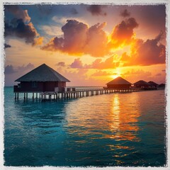 Beautiful tropical Maldives island with beach and sea for nature holiday vacation background concept