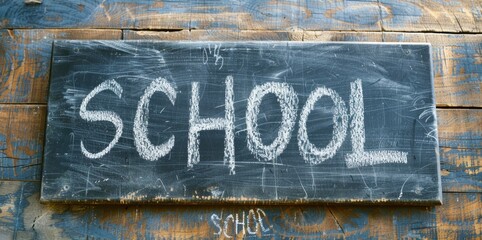 The inscription with chalk "SCHOOL" on the school board. AI generative.