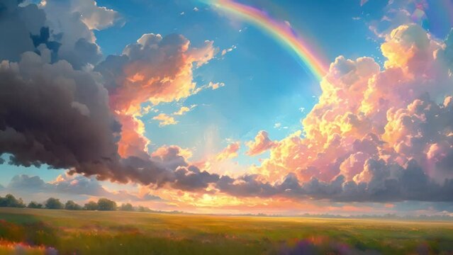 虹が架かる夕暮れの空,Generative AI 
