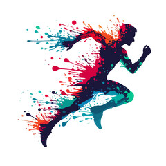 silhouette runner at full speed, paint stain, vector concept race, competition, endurance