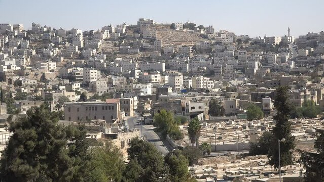 Establishing shot of the city center of Hebron in the West Bank
