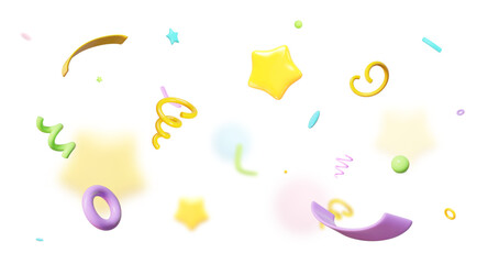 3d colorful party confetti on isolated background. Holiday Festival Design for Greeting Card, Invitation or Poster. Celebration & Party.Surprise Banner. Stock vector illustration.