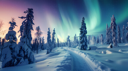 Generative AI, Lapland's Whisper: The Ethereal Aurora Over a Snowy Silence