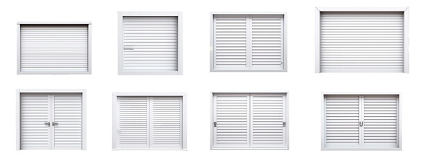 Gray metal shutters or wooden window shatters, Background of horizontal galvanized sheet metal texture. isolated on transparent background . PNG, cutout, or clipping path.	
