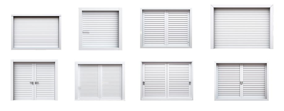 Gray metal shutters or wooden window shatters, Background of horizontal galvanized sheet metal texture. isolated on transparent background . PNG, cutout, or clipping path.	
