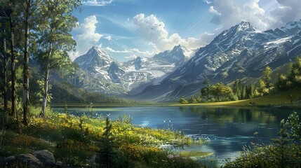 Naklejka na ściany i meble lake and mountains