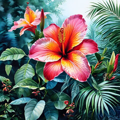 3D Tropical Flowers Background 