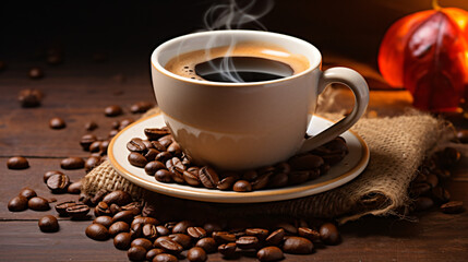 Obraz na płótnie Canvas Cup of coffee with beans. .