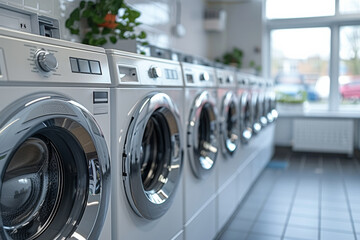 The launderette features a variety of modern washing machines, providing convenience and efficiency.