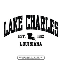 Lake Charles text effect vector. Editable college t-shirt design printable text effect vector