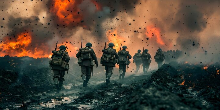 Depiction of Conflict and Struggle in Trench Warfare Settings. Concept Conflict, Struggle, Trench Warfare, Historical Portrayal, Battle Scenarios