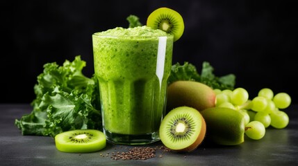 Green smoothie with organic ingredients, vegetables. Neural network AI generated art