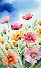 Meadow flowers watercolor illustration