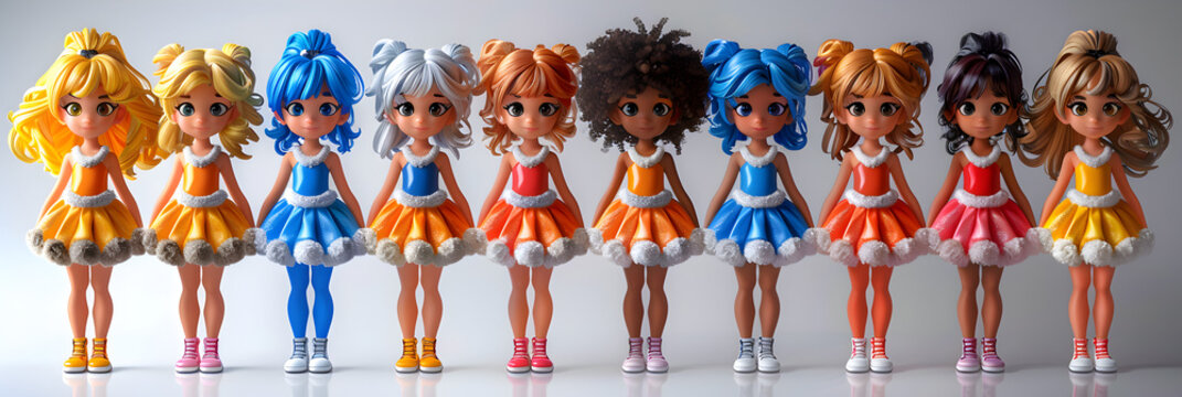 A 3D animated cartoon render of energetic cheerleader boys and girls standing in a row.