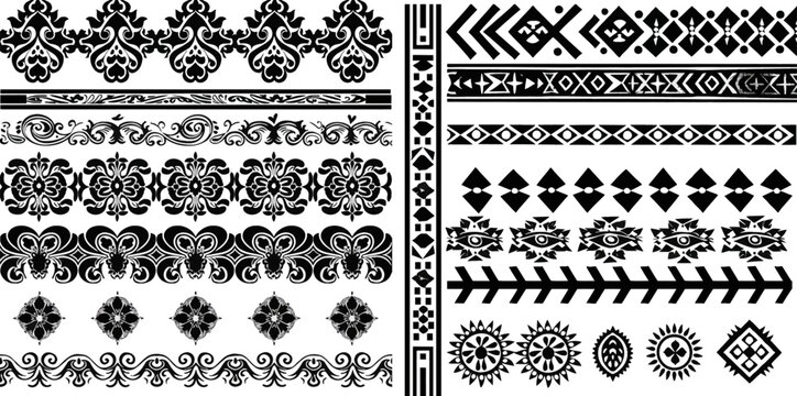 Border decoration elements patterns in black and white colors