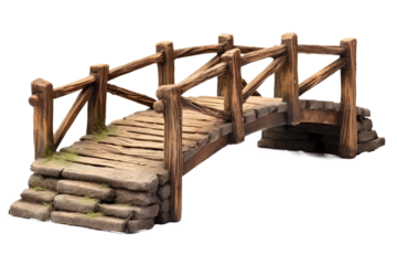 wooden Park foot bridge  . Isolated on a transparent background. PNG cutout or clipping path.	
