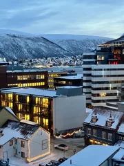 Foto op Aluminium Tromsø. Norway Polar Night Tromse city from the sky © Javier