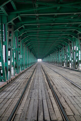 Tramway track on the Gdanski bridge in Warsaw, Poland - 754255532