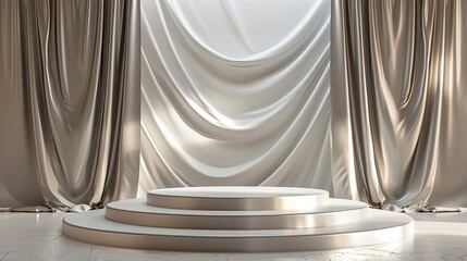 3d podium silver background and fabric curtain with spotlight luxury - generative ai