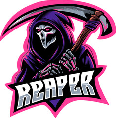 Reaper Mascot Logo Design Vector With Modern Illustration Concept Style For Badge, Emblem and T shirt printing. Reaper Illustration for esport team