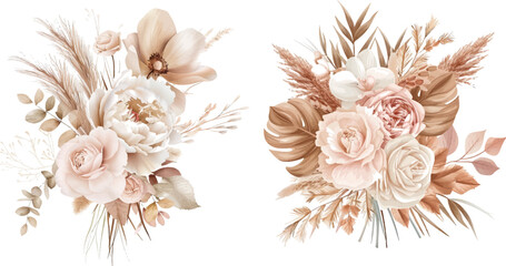 Boho beige and blush trendy vector design bouquet - obrazy, fototapety, plakaty
