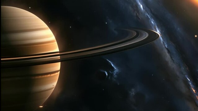 Closeup of ringed giant saturnus in space