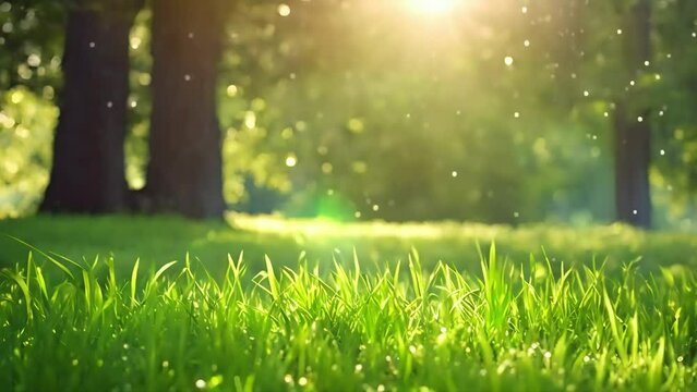 green grass and aurora in meadow, White flower, spring graphic design background, calming nature videos, relaxing nature videos, asmr videos, casting a magical and ethereal ambiance, stock videos