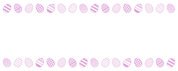 Painted Easter eggs frame, border with copy space on transparent. Line art style design, isolated vector. Easter holiday clip art, seasonal card, banner, poster, element