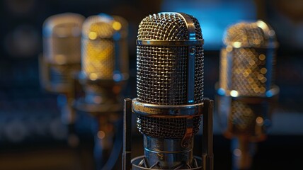 Vintage microphone against a bokeh light background evoking classic performance ambiance