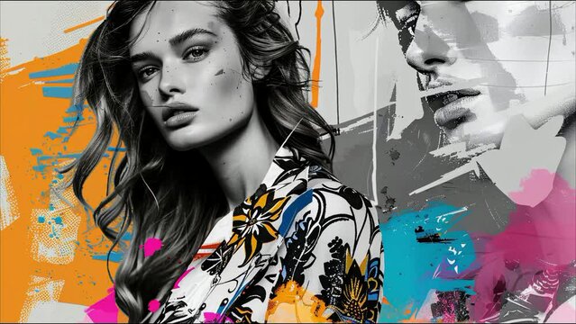 Fashion Fusion - Supermodels Cinematic B&W Imagery with Colorful Illustrations