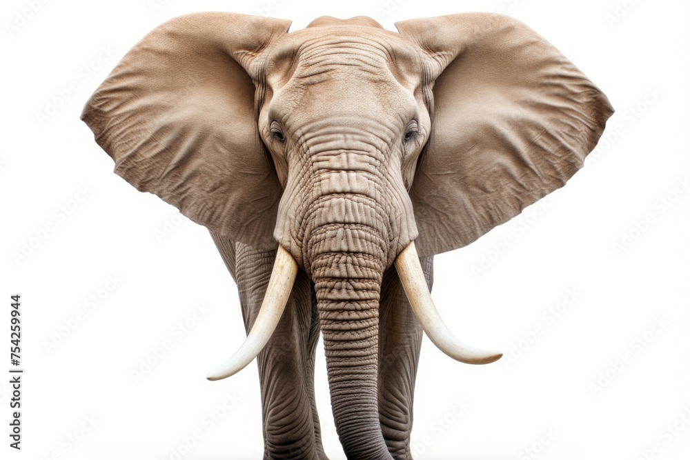 Poster majestic elephant with large tusks, suitable for various projects