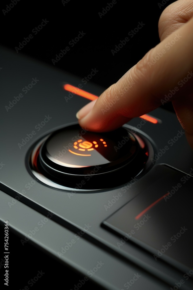 Poster close up of a person pressing a button, suitable for technology concepts