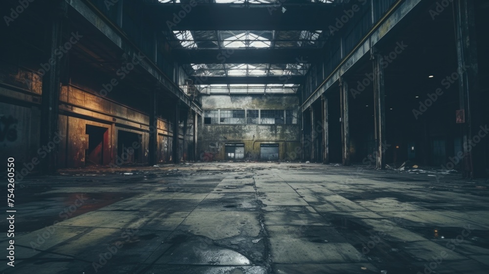 Poster an empty industrial building with many windows. ideal for industrial or urban themed projects