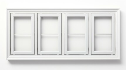 A white window with glass panes on a white wall. Suitable for architectural or interior design concepts