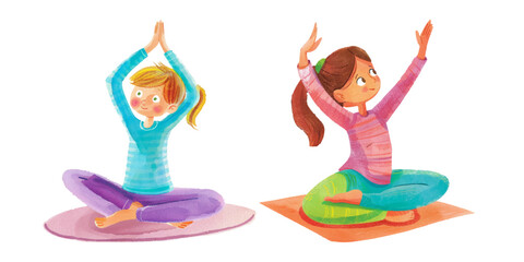 kid doing yoga watercolour vector illustration