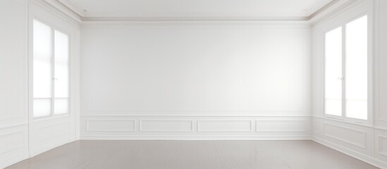 A simple room with white walls and windows, showcasing a blank canvas for artwork or interior design. The space is minimalistic, allowing for creativity and customization.