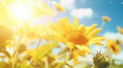 Obraz premium A beautiful field of sunflowers under the bright sun. Perfect for nature or summer-themed projects