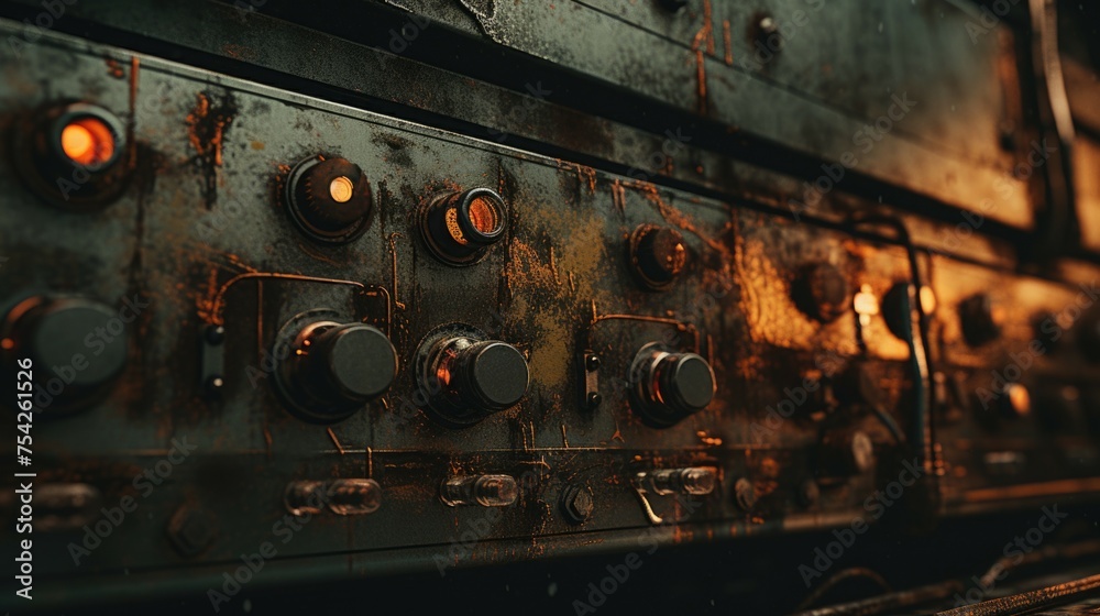 Poster Detailed close up of a machine with numerous buttons, suitable for technology concepts