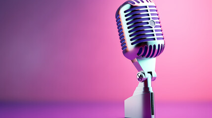 Retro microphone on blurred colorful lights background - obrazy, fototapety, plakaty