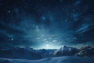 A beautiful night sky full of stars above a snowy mountain range. Ideal for nature and landscape backgrounds