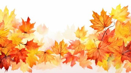 Fototapeta premium Colorful autumn leaves painted in watercolor. Perfect for fall-themed designs