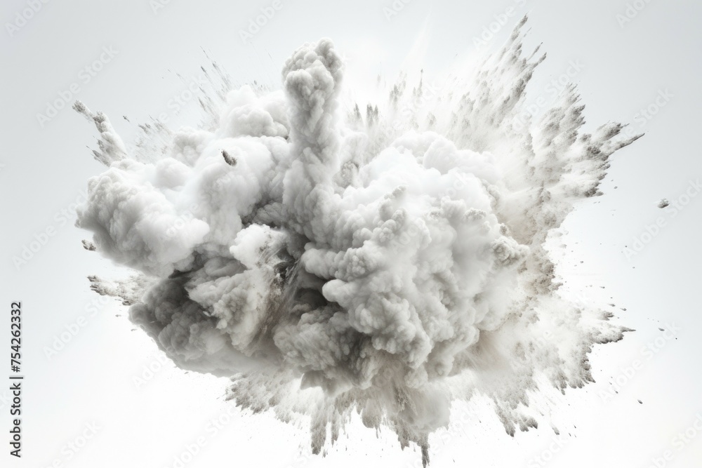 Poster a large cloud of white smoke flying through the air. suitable for various design projects