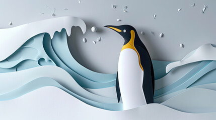 3D background of penguin in paper-cut style