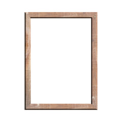 wooden frame with isolated white background. front view of classic wooden frame. for A4 image or text.