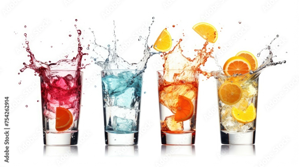 Poster group of glasses filled with different colored drinks, suitable for party invitations or bar menus