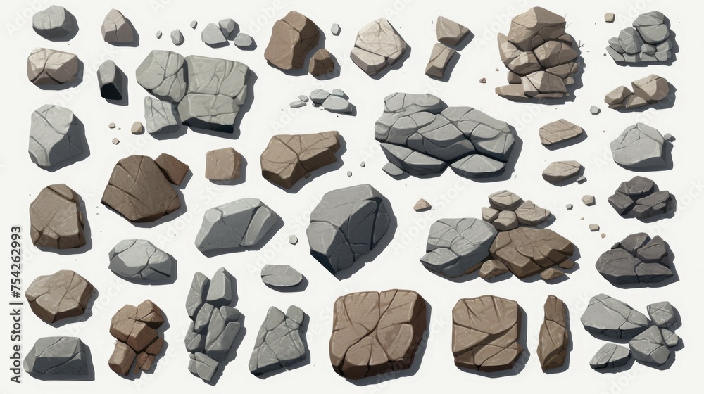 Poster A collection of rocks and stones on a white surface. Ideal for various design projects