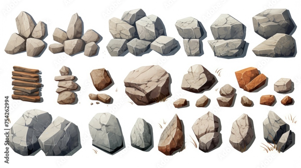Poster A collection of rocks and stones on a white background. Ideal for use in geology projects or as background images for websites and presentations